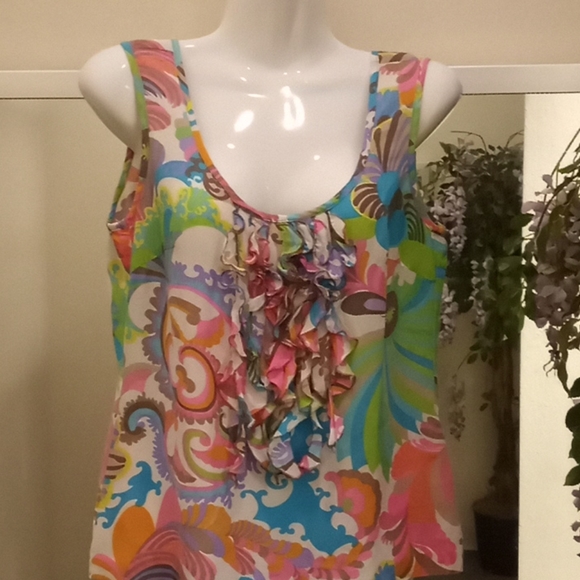 Trina Turk Printed Ruffled Silk Top - Picture 2 of 15